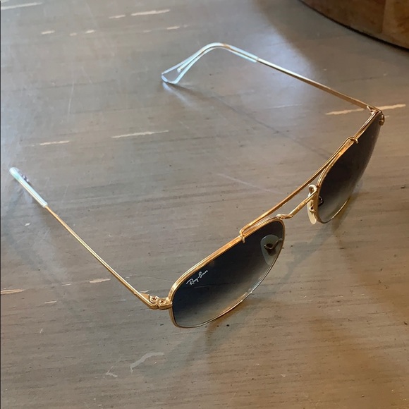Gold Rimmed RayBans with Blue Lenses - Picture 4 of 5